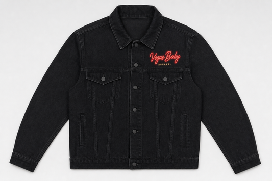 Vegas Baby Denim Jacket - Black with neon logo