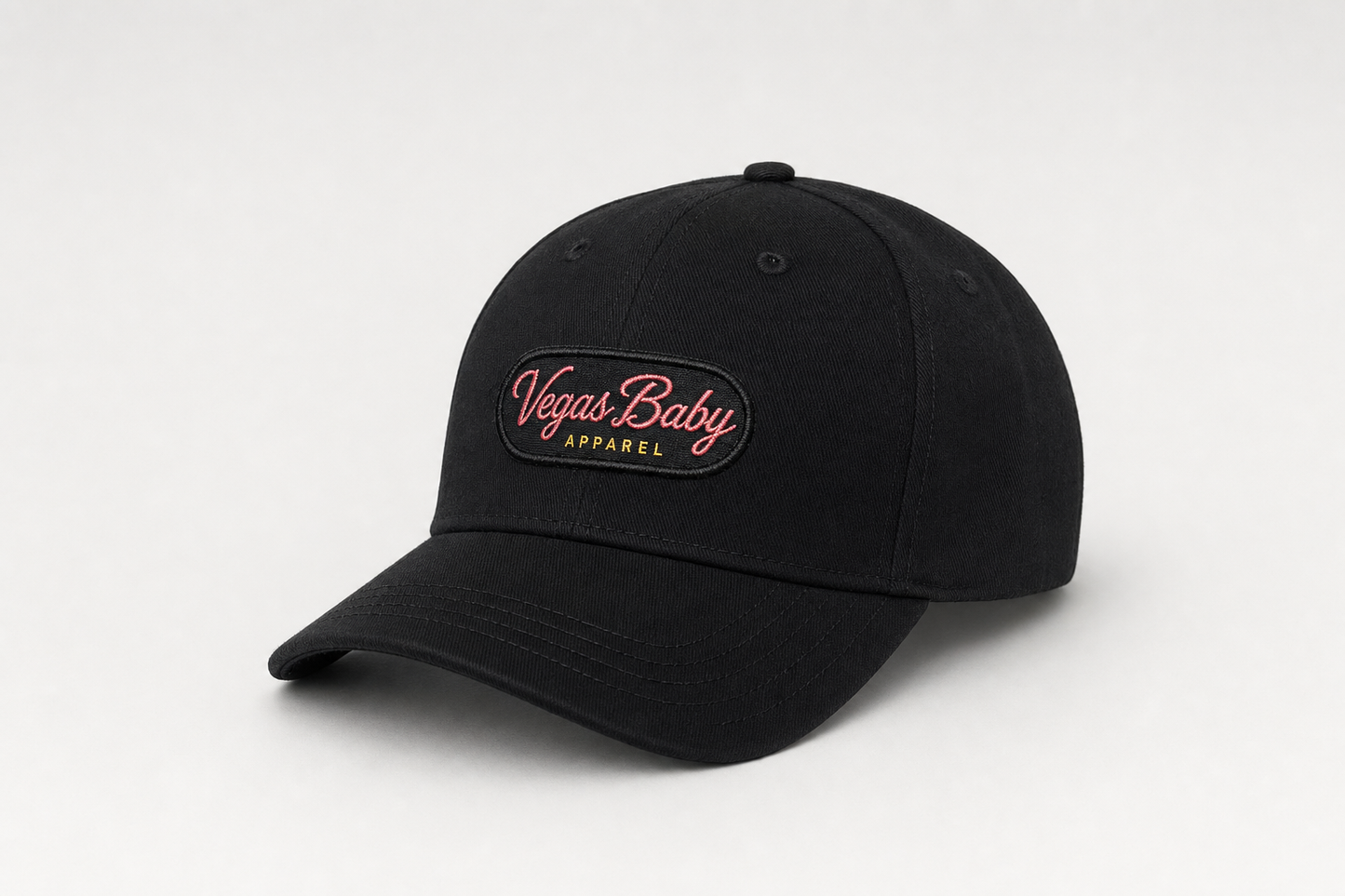 Vegas Baby Apparel black baseball cap with embroidered logo patch